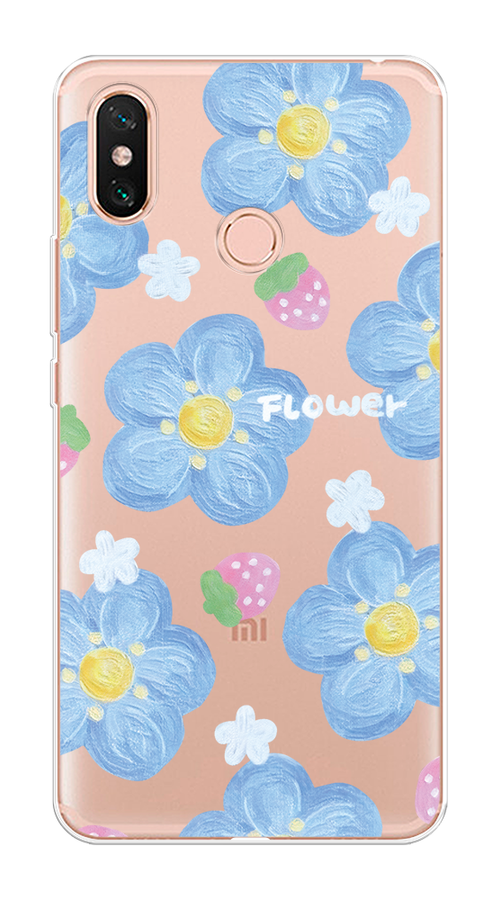 

Чехол на Xiaomi Mi Max 3 "Цветы и клубники", Прозрачный;голубой;белый, 34350-1