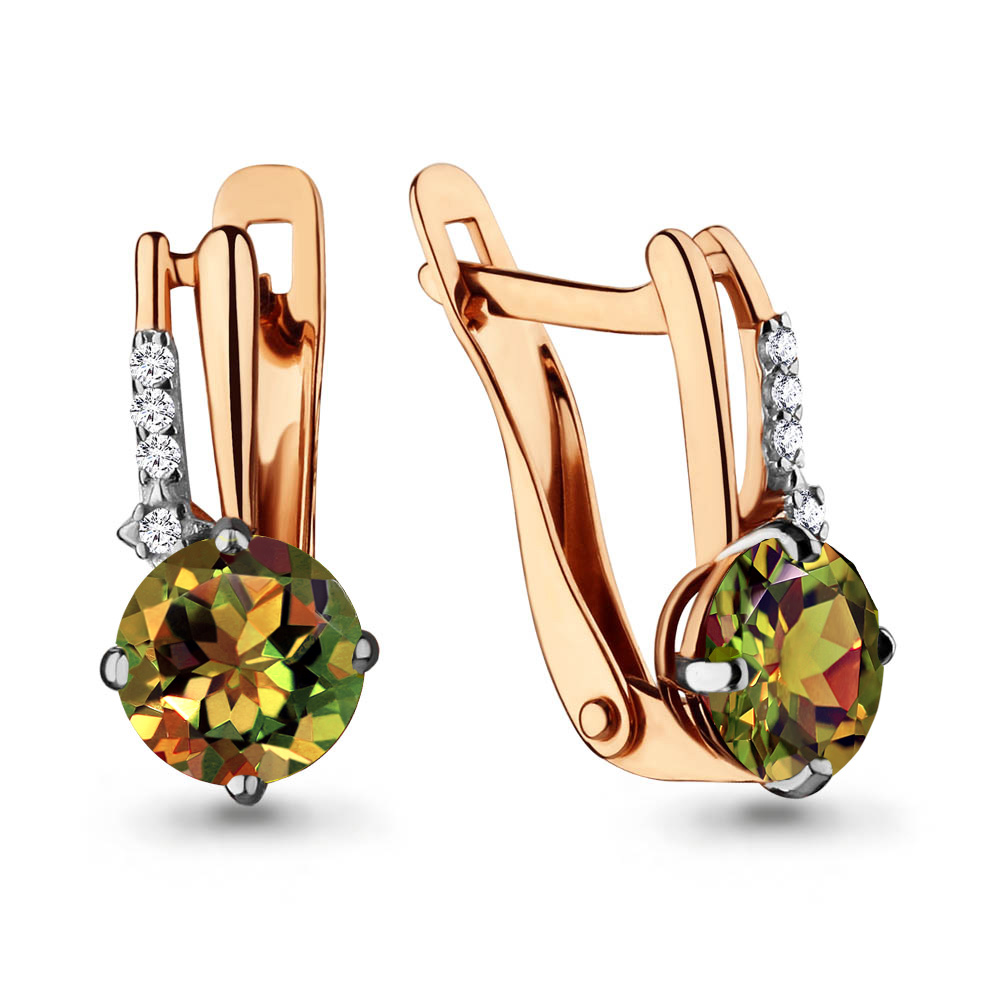 

Серьги из красного золота с султанитом искусственным/фианитом Aquamarine 4497019А, 4497019А_585_кз
