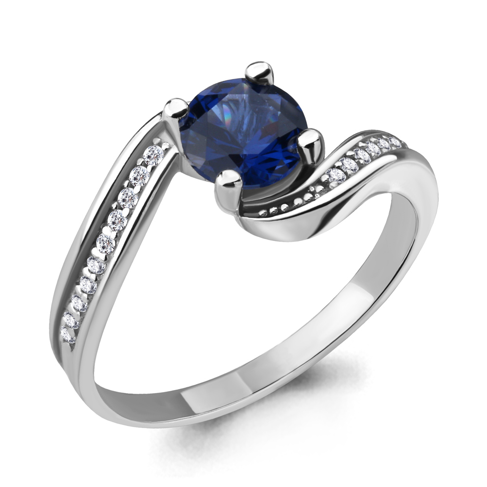 

Кольцо из серебра с фианитом/сапфиром искусственным р., Aquamarine 63998Б, 63998Б_925_р