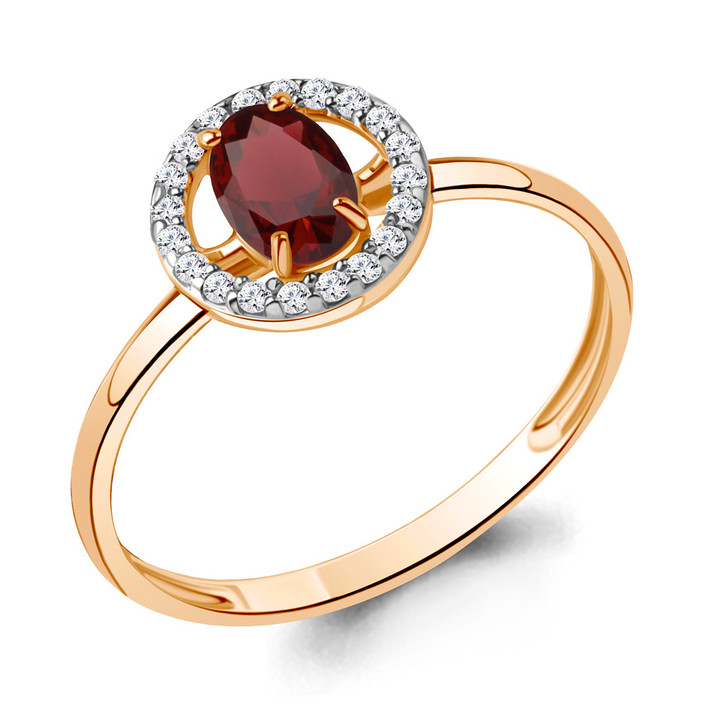 

Кольцо из серебра с гранатом/фианитом р. Aquamarine 6901003А, 6901003А_925_з