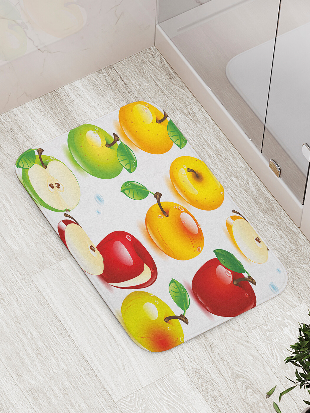 

Коврик противоскользящий JoyArty "Сорта яблок" для ванной, сауны, бассейна, 77х52 см, Сорта яблок
