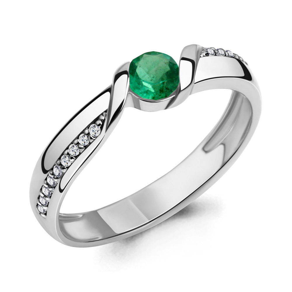 

Кольцо из серебра с фианитом/изумрудом искусственным р., Aquamarine 66549Г, 66549Г_925_р