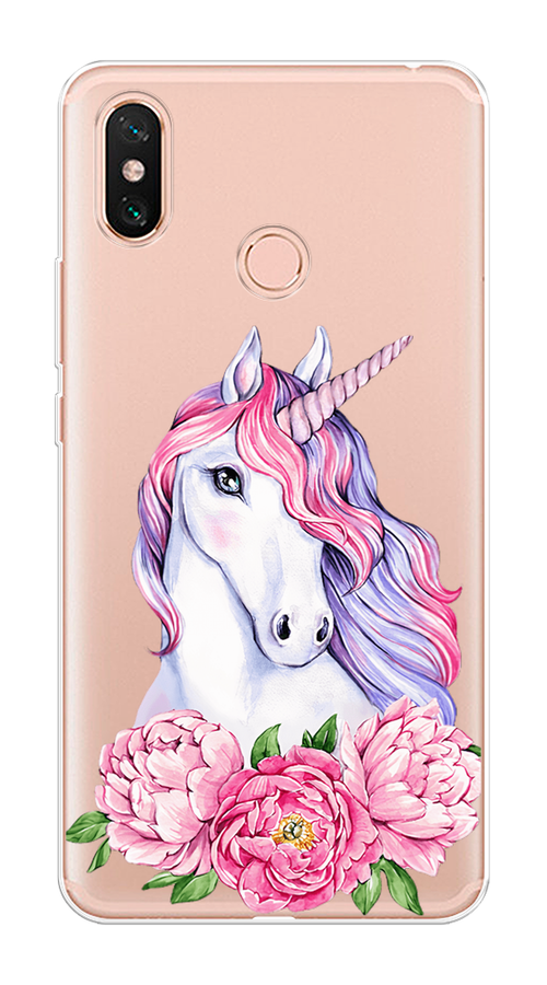 

Чехол на Xiaomi Mi Max 3 "Единорог с пионами", Розовый;белый;зеленый, 34350-1