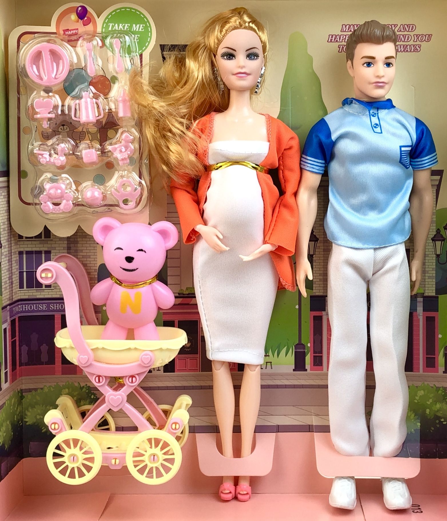 Набор кукол Bettina Семья с коляской и аксессуарами шарнирная 30 см 110640