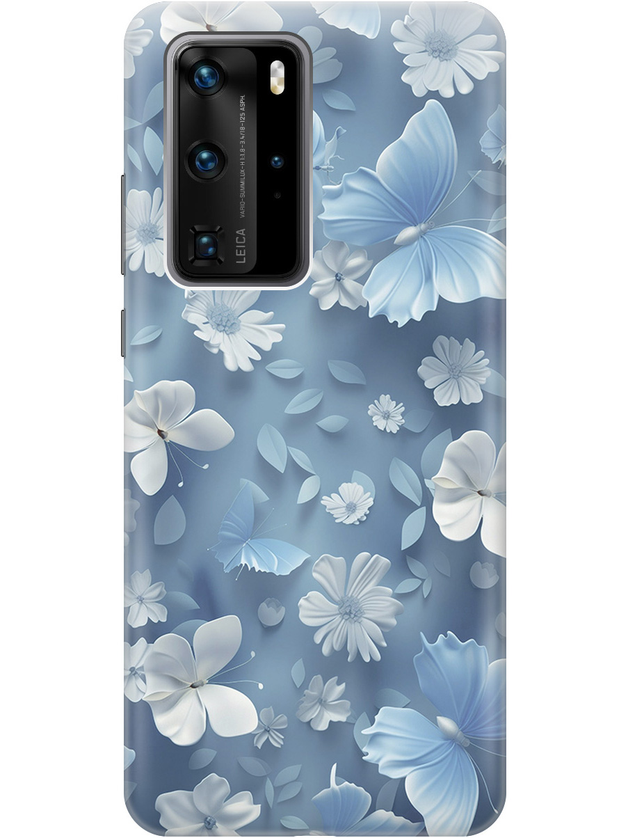 

Силиконовый чехол на Huawei P40 Pro с принтом "Голубые бабочки", Прозрачный;белый;голубой, 722839210
