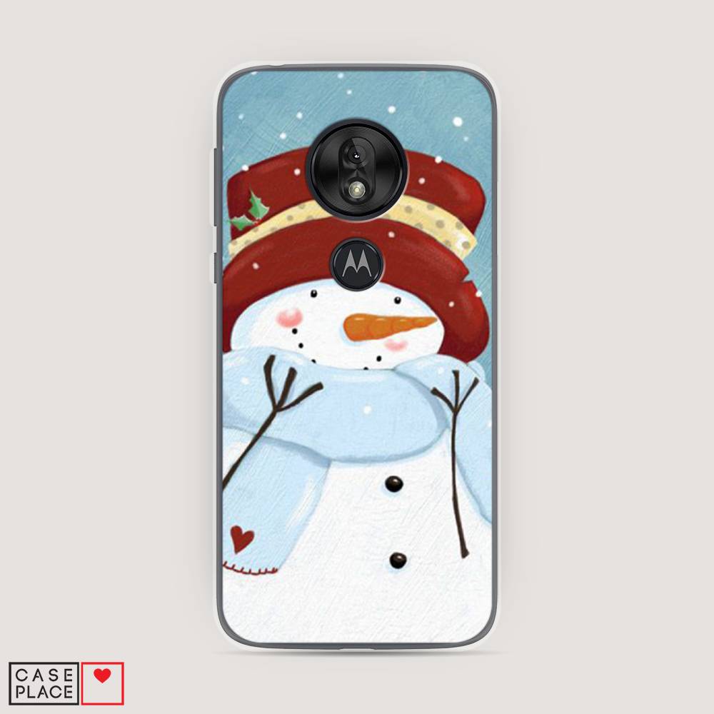 

Чехол на Motorola Moto G7 Play "Застенчивый снеговик", Голубой;белый;красный, 241250-5