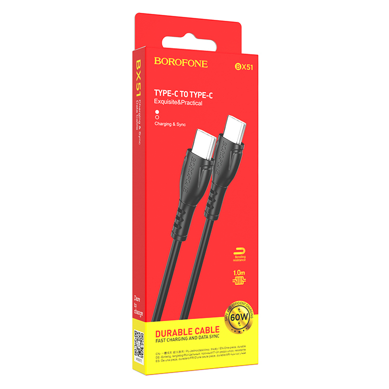 фото Кабель usb type-c - usb type-c borofone 1 м черный