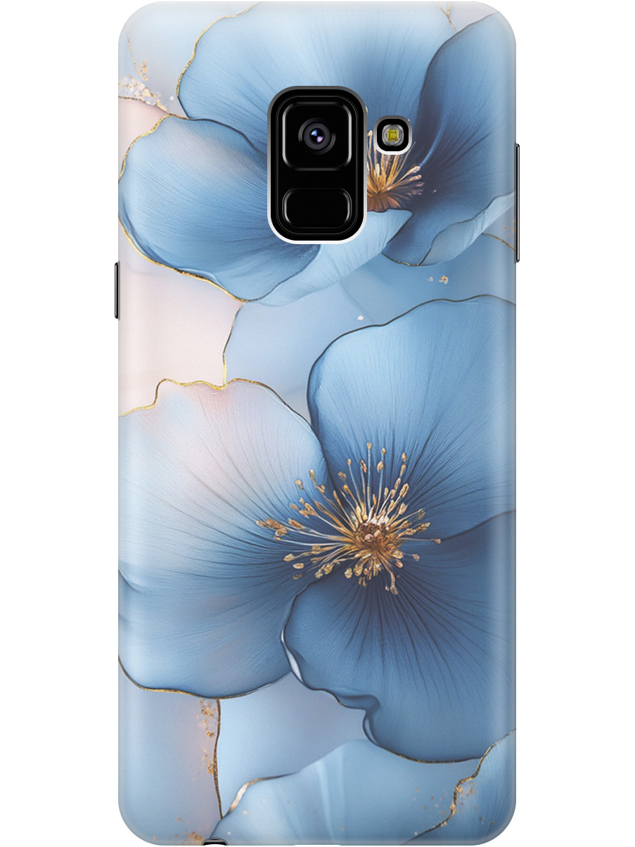 

Силиконовый чехол на Samsung Galaxy A8 (2018) с принтом "Голубые ирисы", Прозрачный;голубой;синий, 716847524