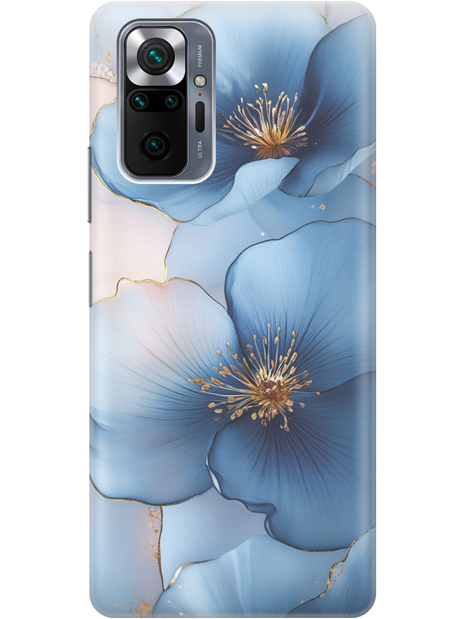 

Силиконовый чехол на Xiaomi Redmi Note 10 Pro с принтом "Голубые ирисы", Прозрачный;голубой;синий, 725168124