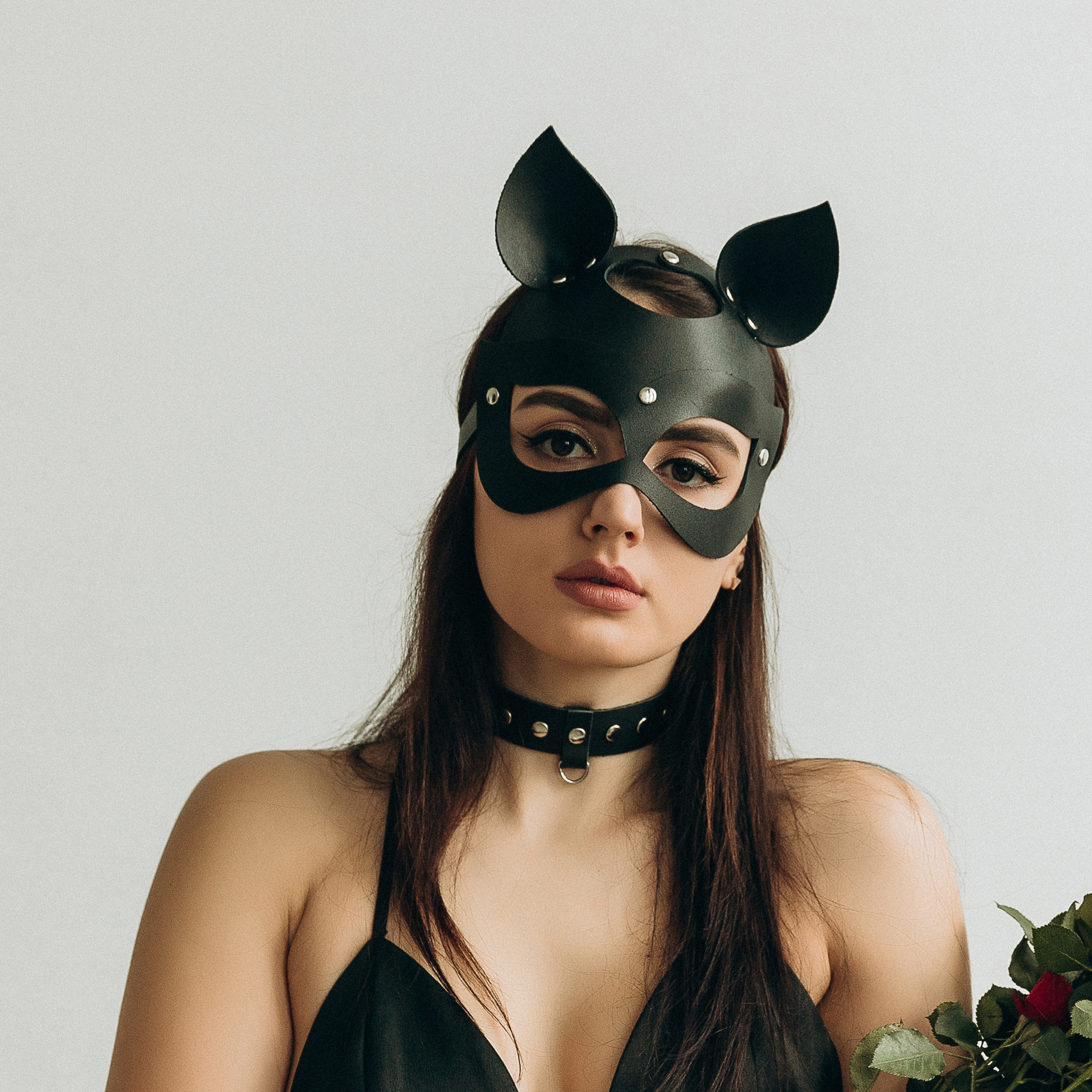 Кожаная маска кошки Trio Grand черная