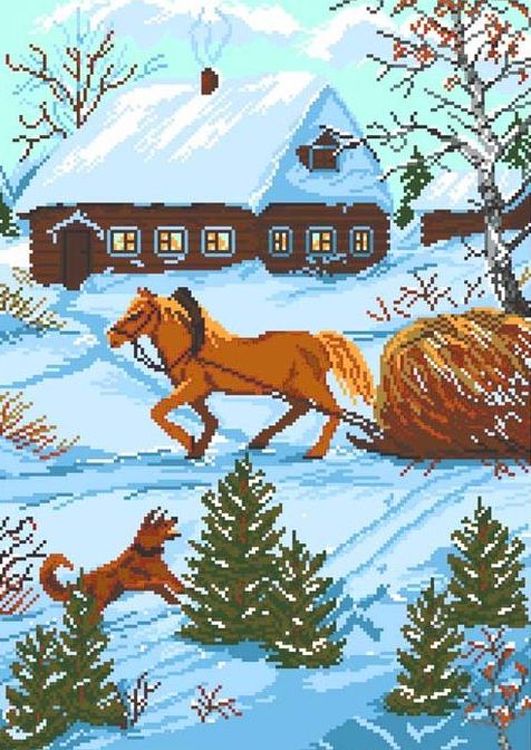 

Рисунок на ткани Зимний хутор