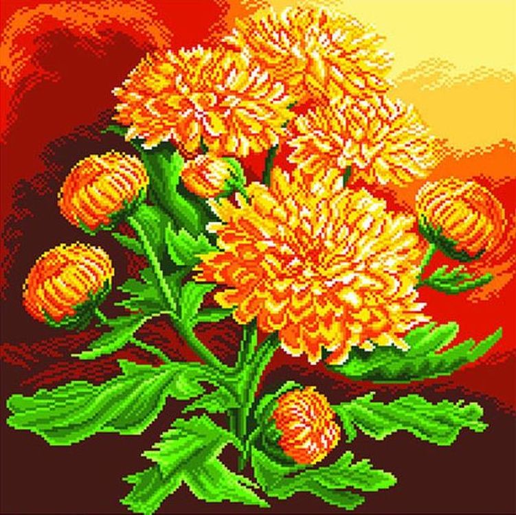 

Рисунок на ткани Желтые хризантемы