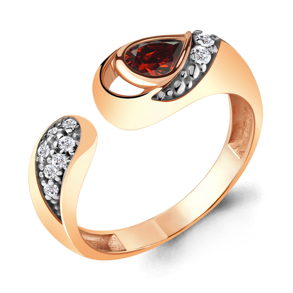 

Кольцо из серебра с гранатом/фианитом р., Aquamarine 6915003А, 6915003А_925_з
