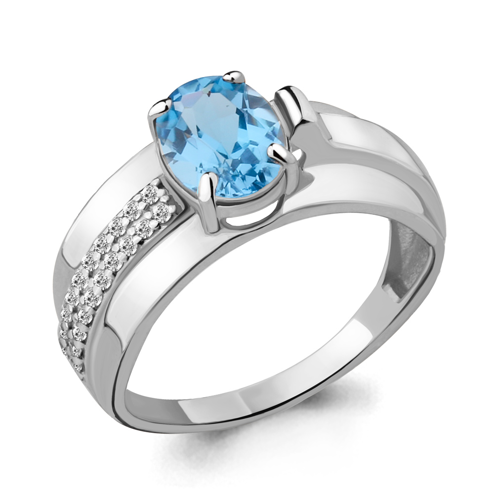 

Кольцо из серебра с топазом/фианитом р. Aquamarine 6593305А, 6593305А_925_р