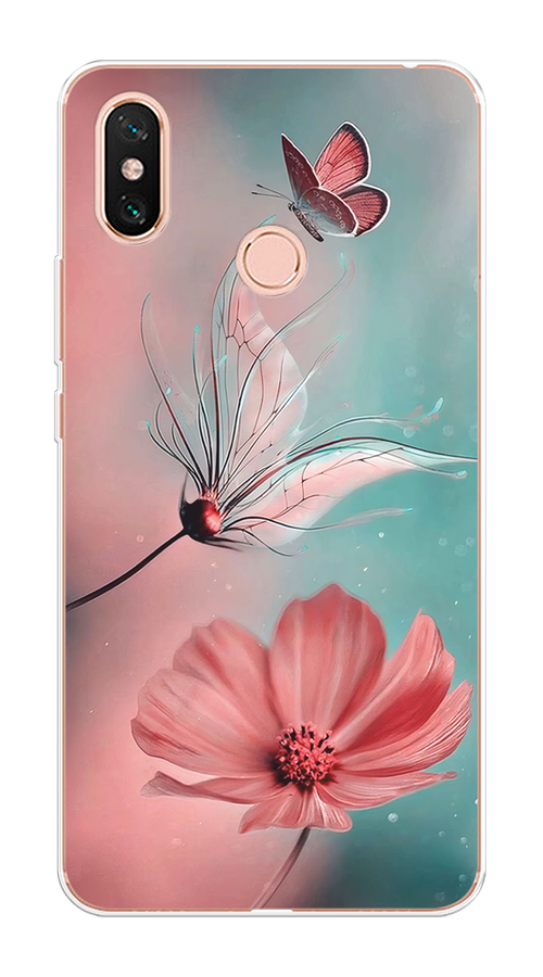 

Чехол на Xiaomi Mi Max 3 "Бабочка и цветок", Голубой;розовый, 34350-1
