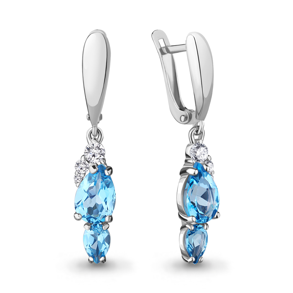 

Серьги подвески из серебра с топазом/фианитом Aquamarine 4743305А, 4743305А_925_р