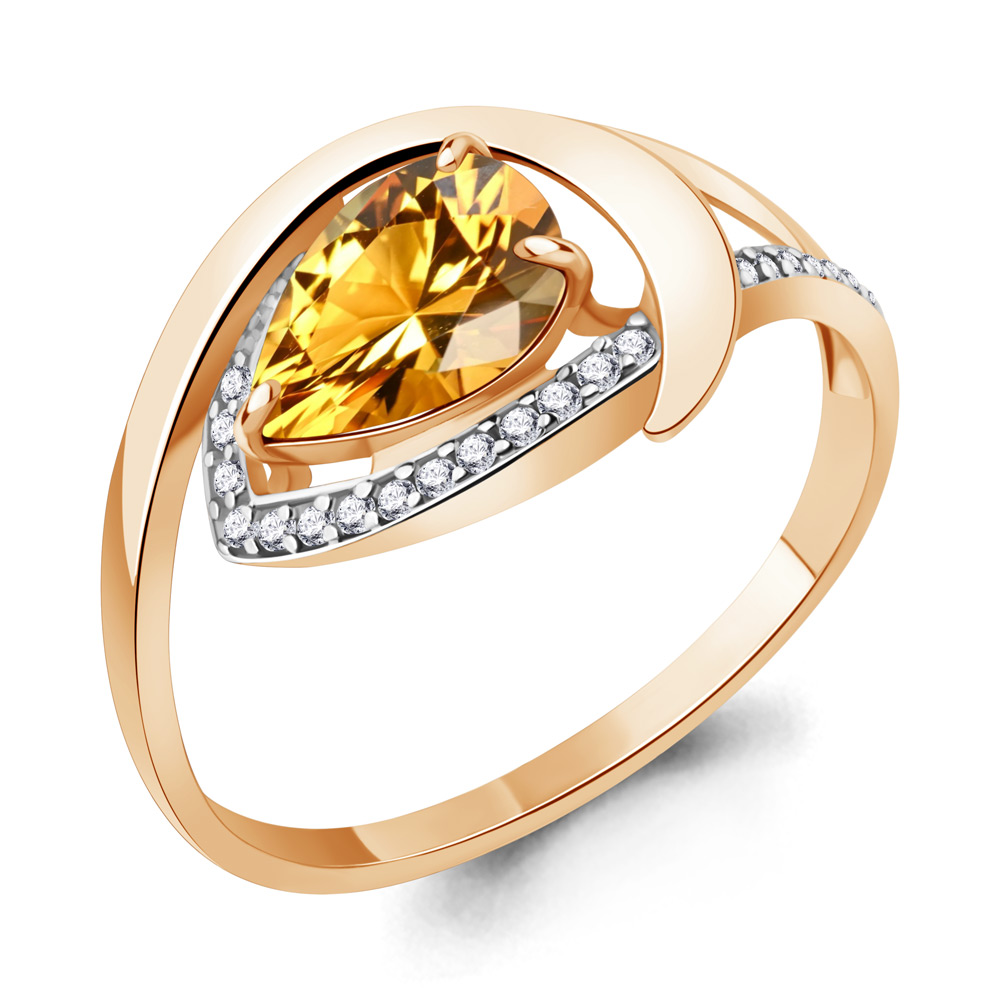 

Кольцо из серебра с цитрином/фианитом р. Aquamarine 6580406А, 6580406А_925_з