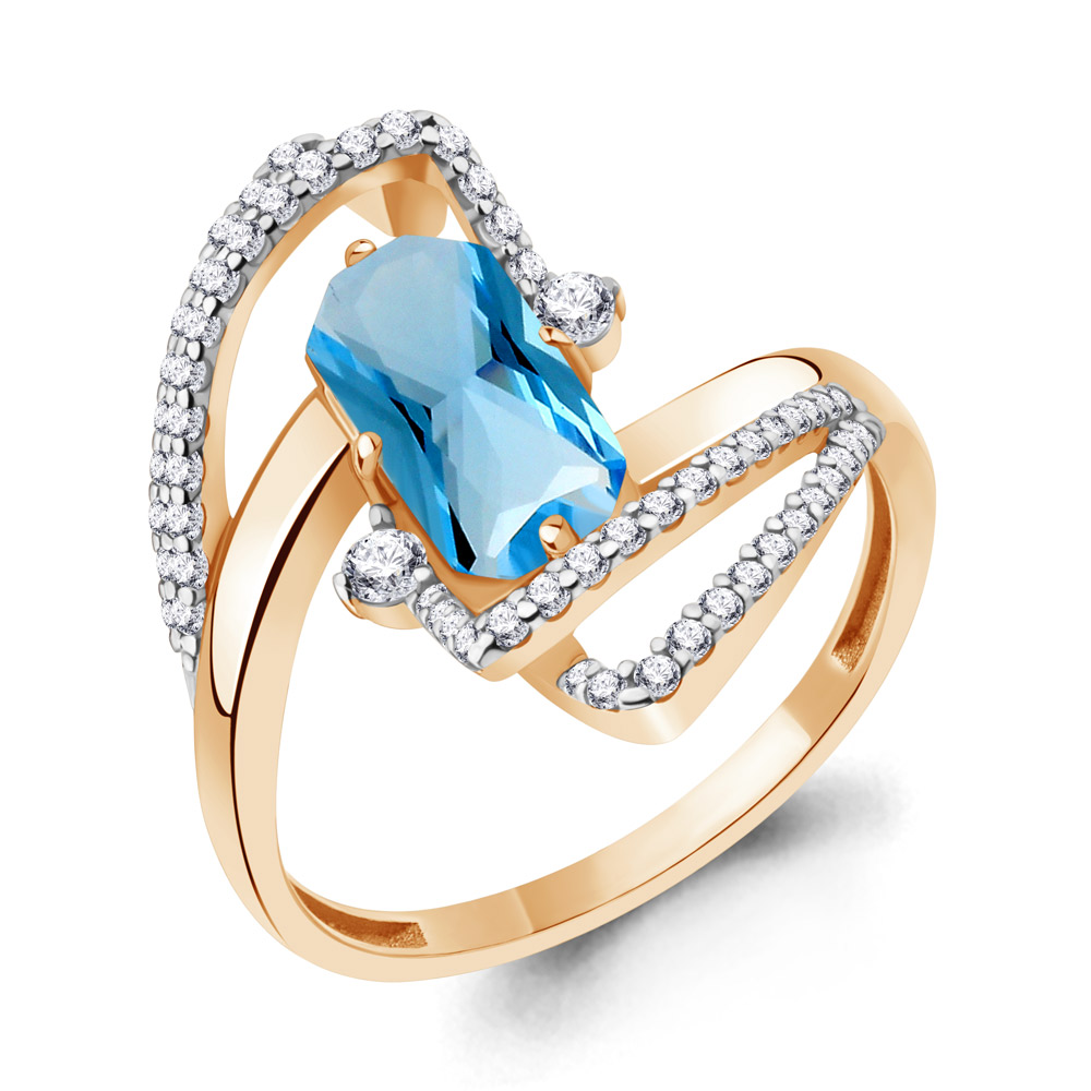 

Кольцо из серебра с топазом искусственным/фианитом р., Aquamarine 6579792А, 6579792А_925_з