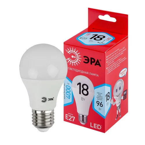 

Лампа светодиодная 18W E27 220V 4000K белый груша А65 ЭРА, A65-18W-840-E27 R RED LINE