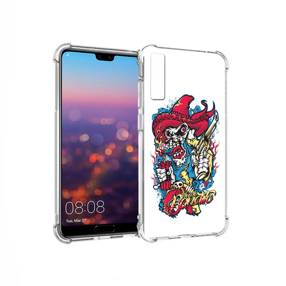 

Чехол MyPads Tocco для Huawei P20 Pro нарисованный скелет с писталетом (PT108144.28.513), Прозрачный, Tocco