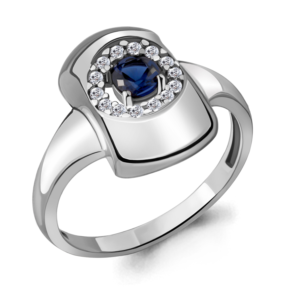 

Кольцо из серебра с сапфиром искусственным/фианитом р. Aquamarine 68635АБ, 68635АБ_925_р