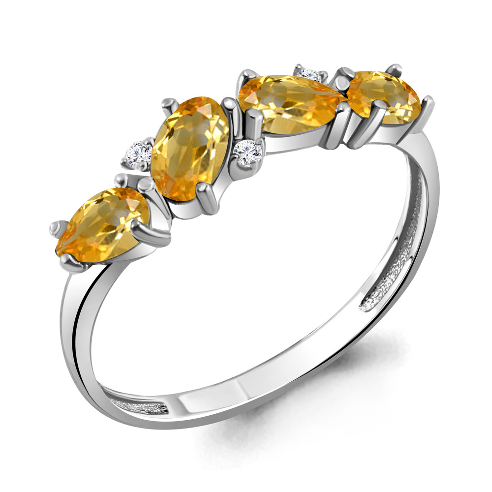 

Кольцо из серебра с цитрином/фианитом р. Aquamarine 6535806, 6535806_925_р