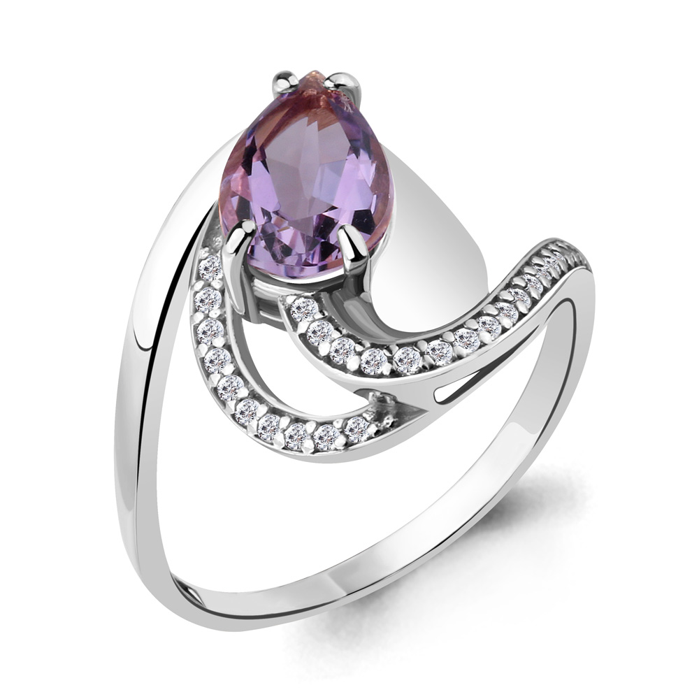 

Кольцо из серебра с аметистом/фианитом р. Aquamarine 6579104А, 6579104А_925_р