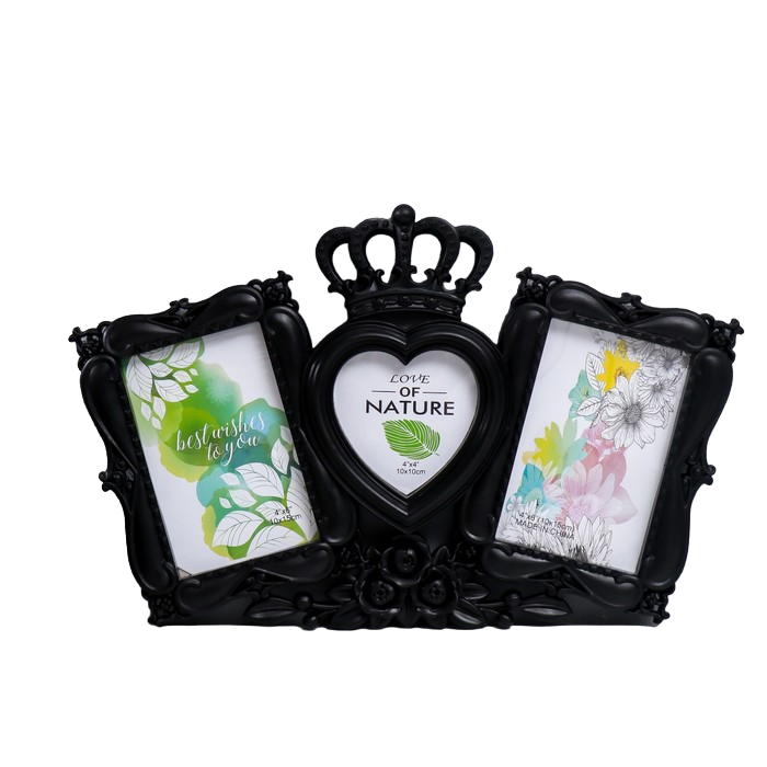 

Фоторамка пластик на 3 фото 10х10, 10х15 см "Корона и розы" чёрная 25х40 см, Черный
