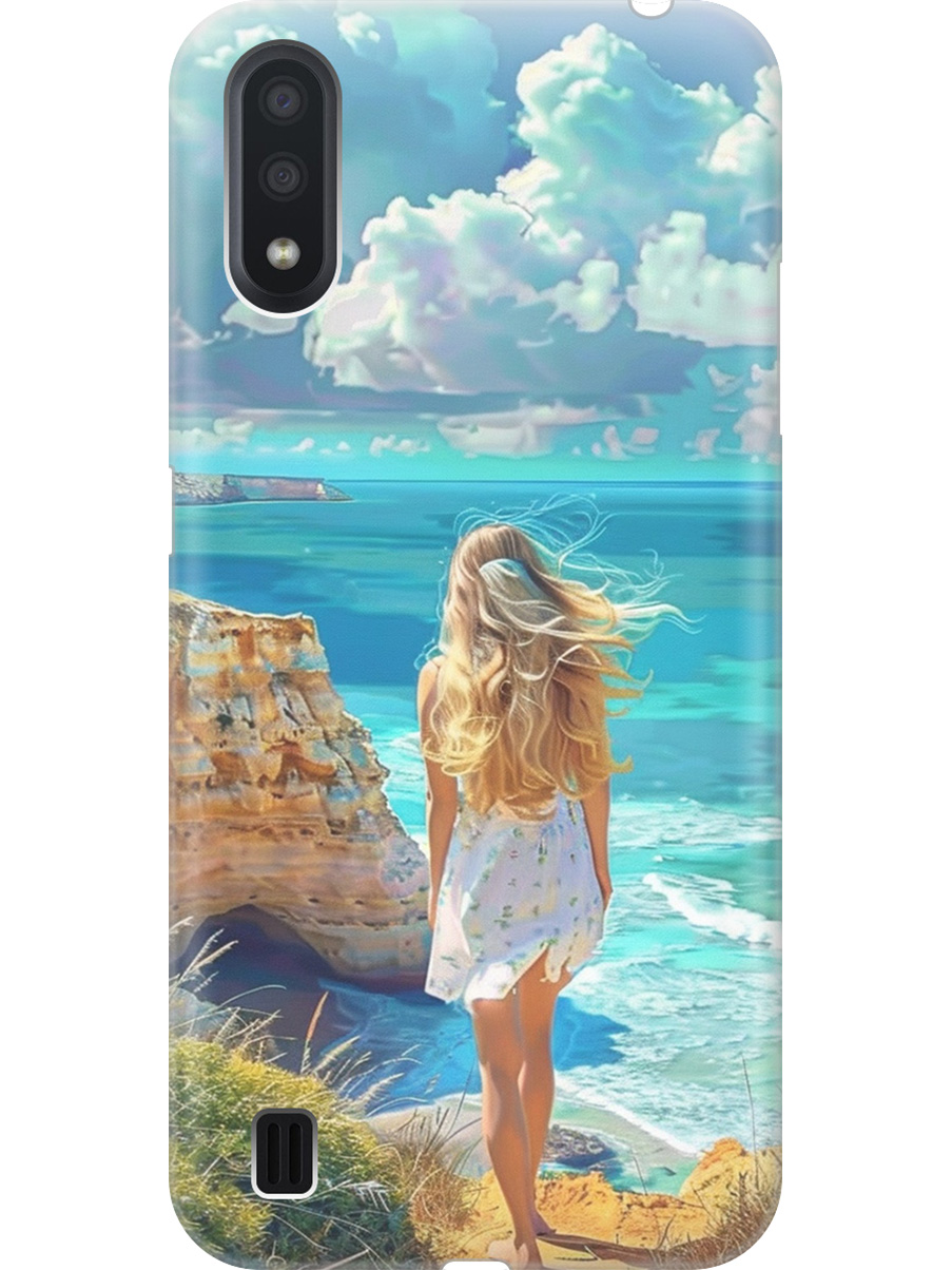 

Силиконовый чехол на Samsung Galaxy A01 с принтом "Безкрайнее море", Прозрачный;белый;голубой;желтый, 722444441