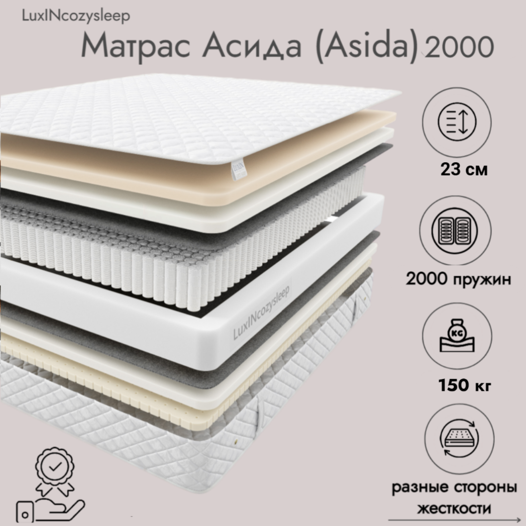 

Матрас LuxINcozysleep Баланс Асида 2000 200х200, Белый, Асида 2000