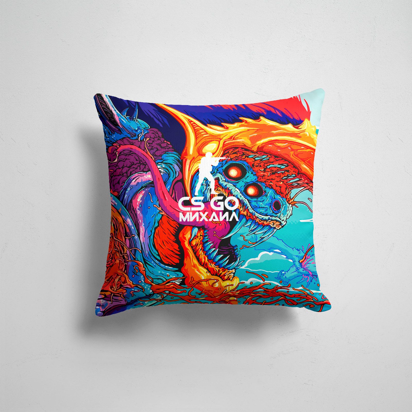 

Подушка декоративная 45х45см Геймерам Counter Strike Михаил в стиле CS GO, Разноцветный