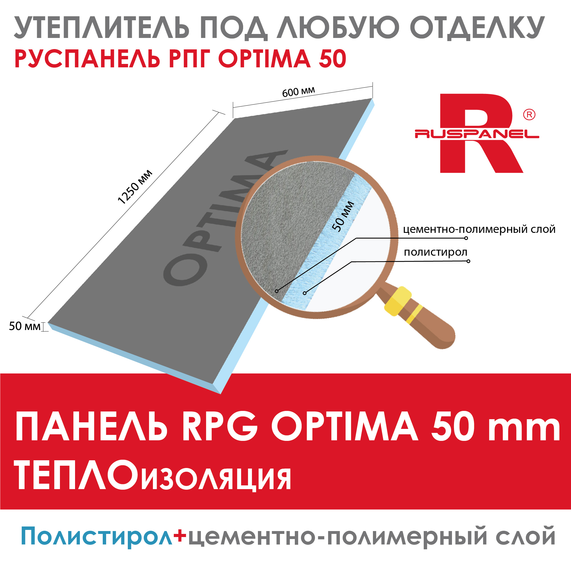 Утеплитель под отделку Руспанель РПГ Оптима 50 мм