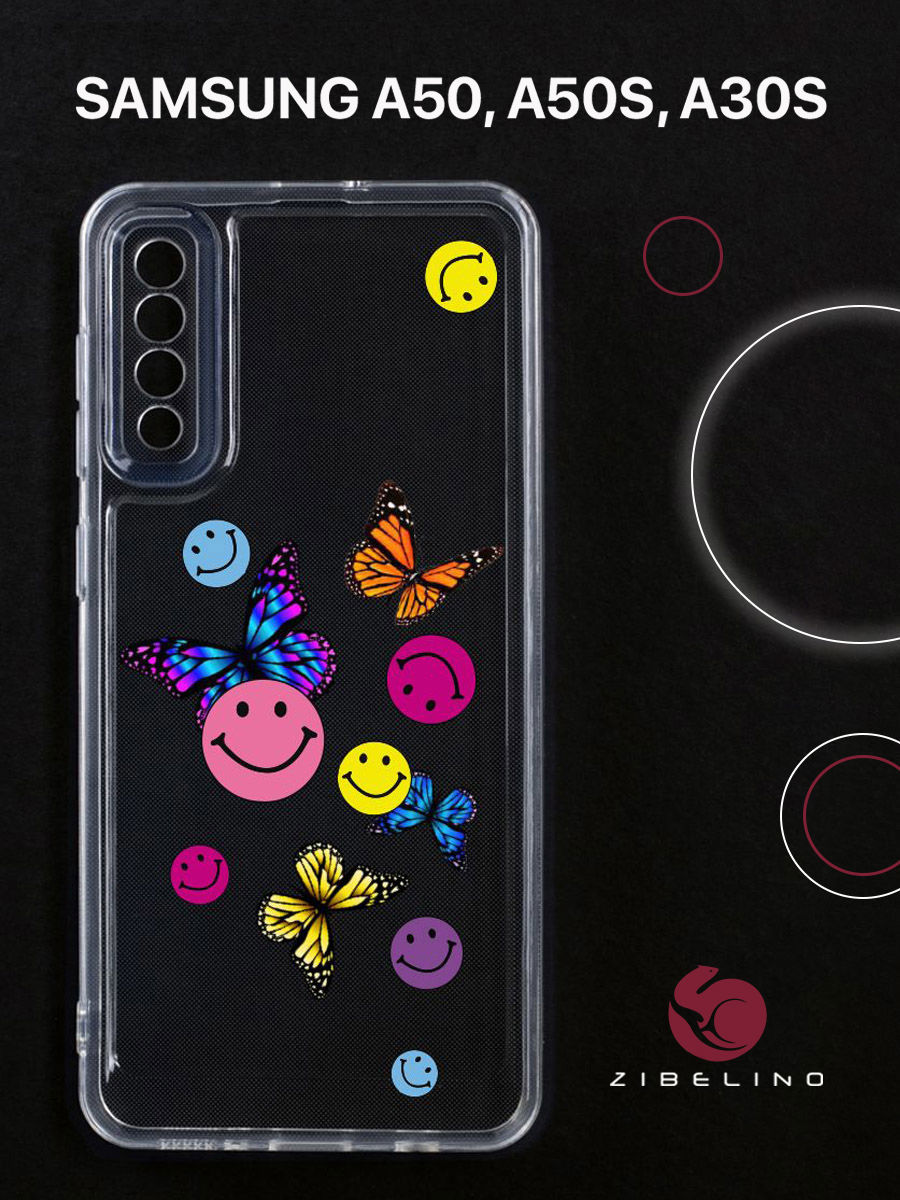 

Чехол для Samsung A50, A50s, A30s прозрачный c принтом "ХЭППИ" 1124, ZUTCP-SAM-A505
