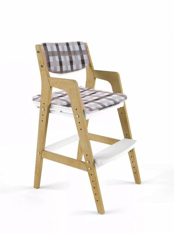 Детский растущий стул Вуди с подушками, цвет Комбо-Белый/Клетка PVD0117