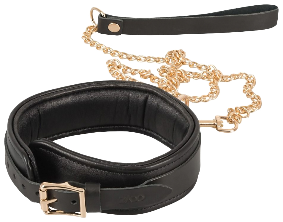 фото Черный кожаный ошейник leather collar and leash с поводком orion