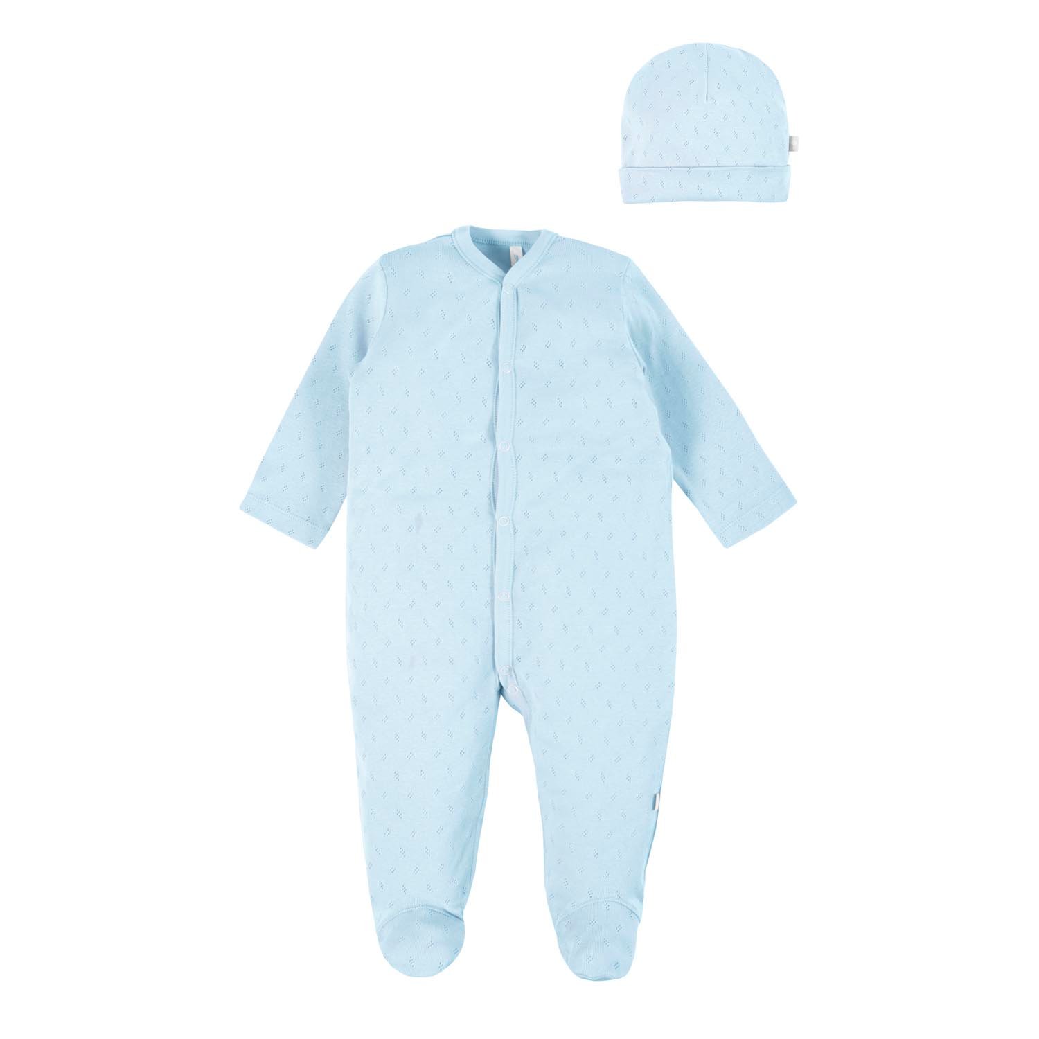 фото Комплект для новорожденных мамуляндия комбинезон и шапка 21-4002-3 ажур р.74 голубой