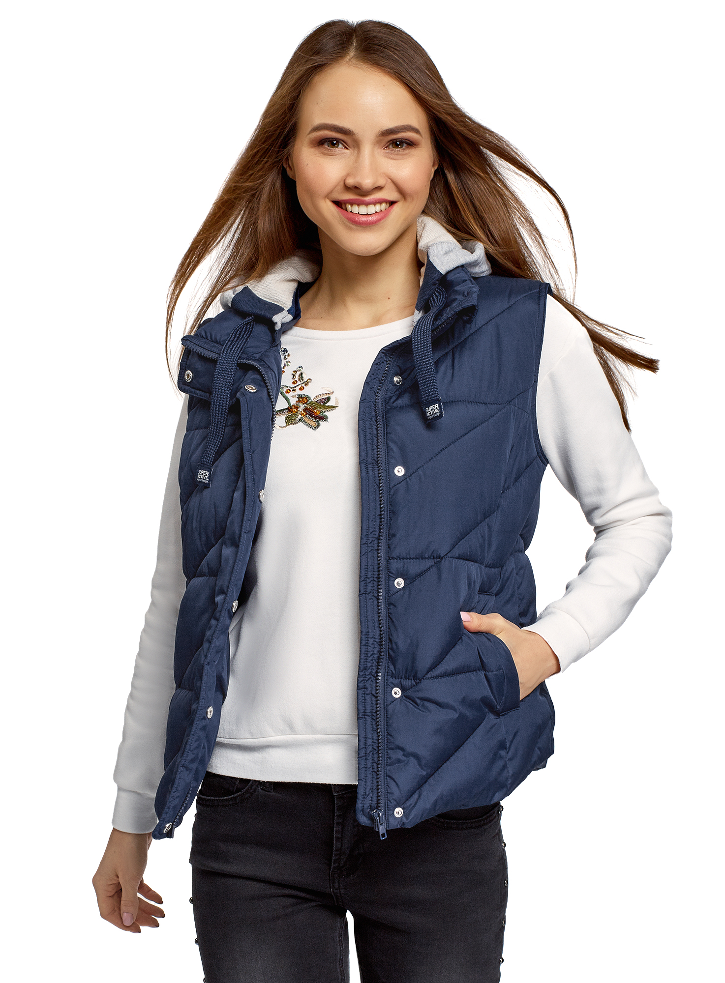 фото Утепленный жилет женский oodji 19400016-5 синий 34/170