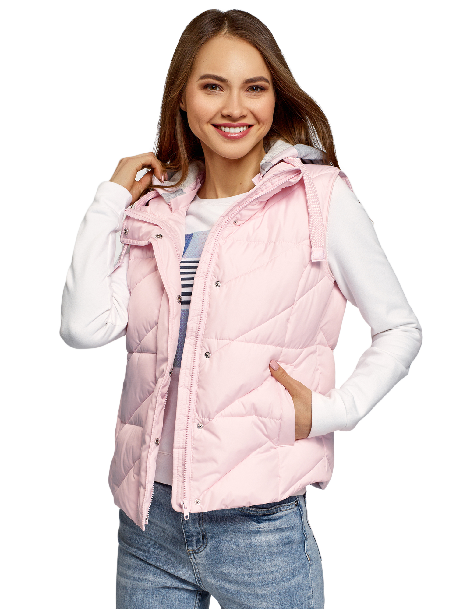 фото Утепленный жилет женский oodji 19400016-3b розовый 42/170