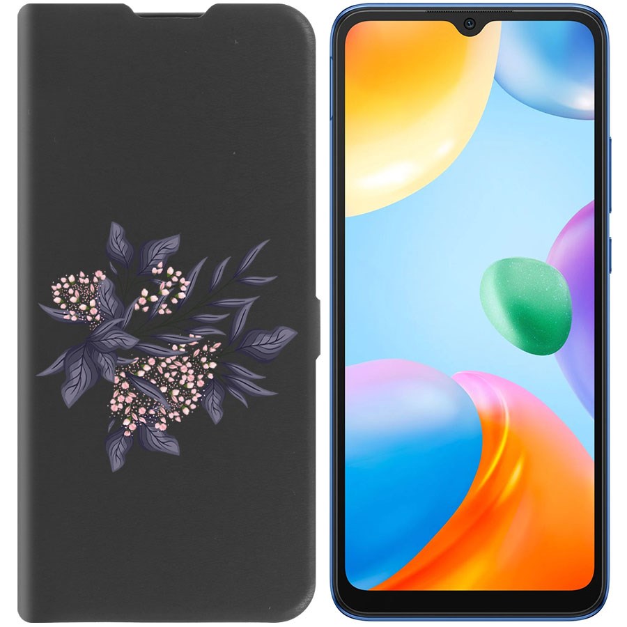

Чехол-книжка Eco Book для Xiaomi Redmi 10C Розовые бутоны, Черный