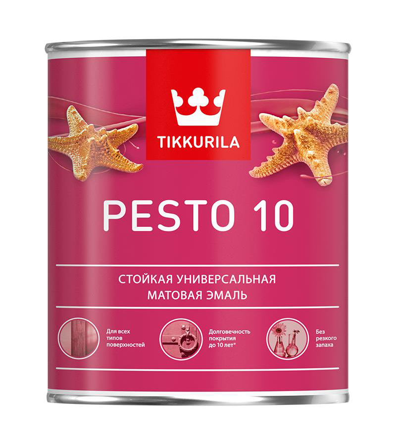 Эмаль Tikkurila Pesto 10 стойкая универсальная матовая база А 0,9 л универсальная химически стойкая герметизирующая мастика himflex