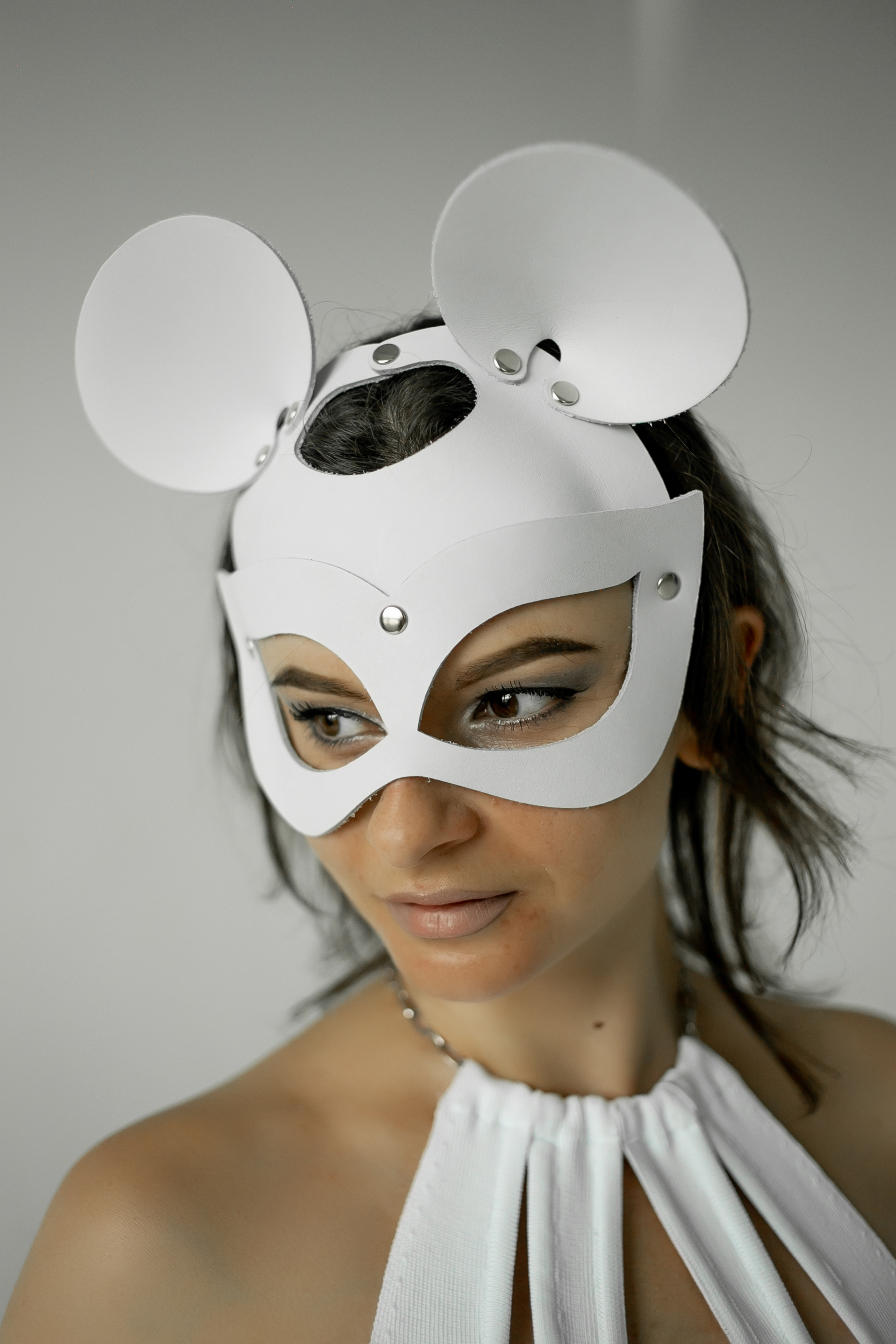 Кожаная маска мышки Trio Grand белая