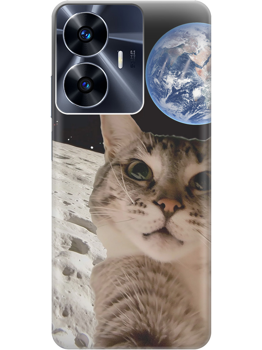 

Силиконовый чехол на Realme C55 с принтом "Котик на луне", Прозрачный;белый;серый;черный, 768742712