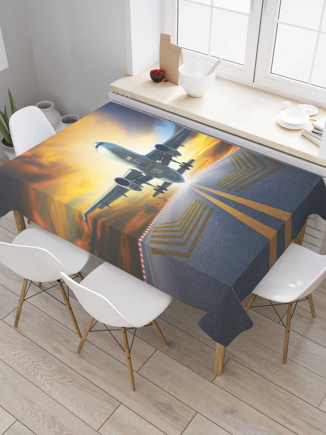 

Скатерть прямоугольная JoyArty "Взлетаем!" из сатена, 120x145 см, Белый, Взлетаем!
