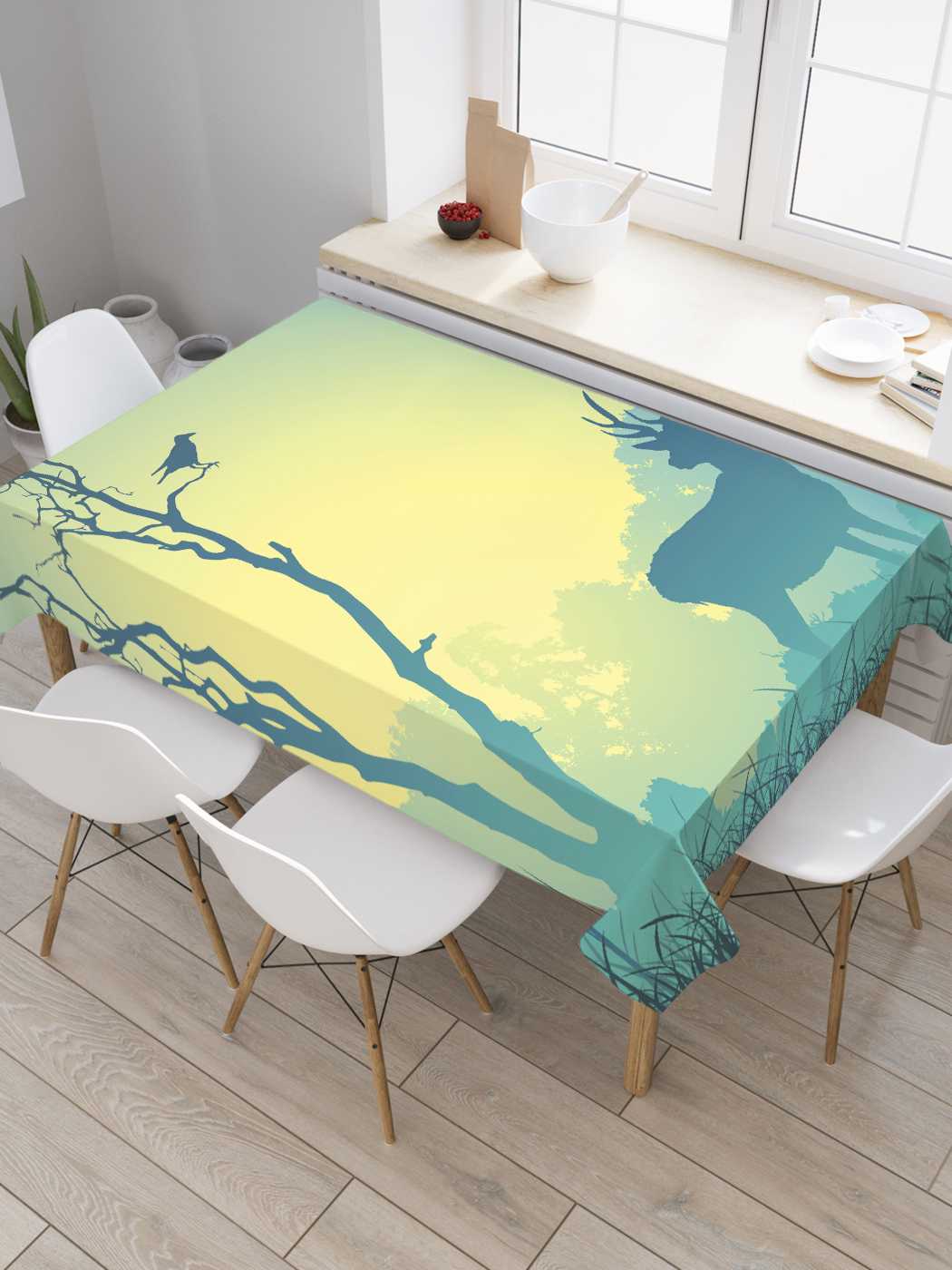 

Скатерть прямоугольная JoyArty "Испуганный олень" из сатена, 120x145 см, Голубой, Испуганный олень