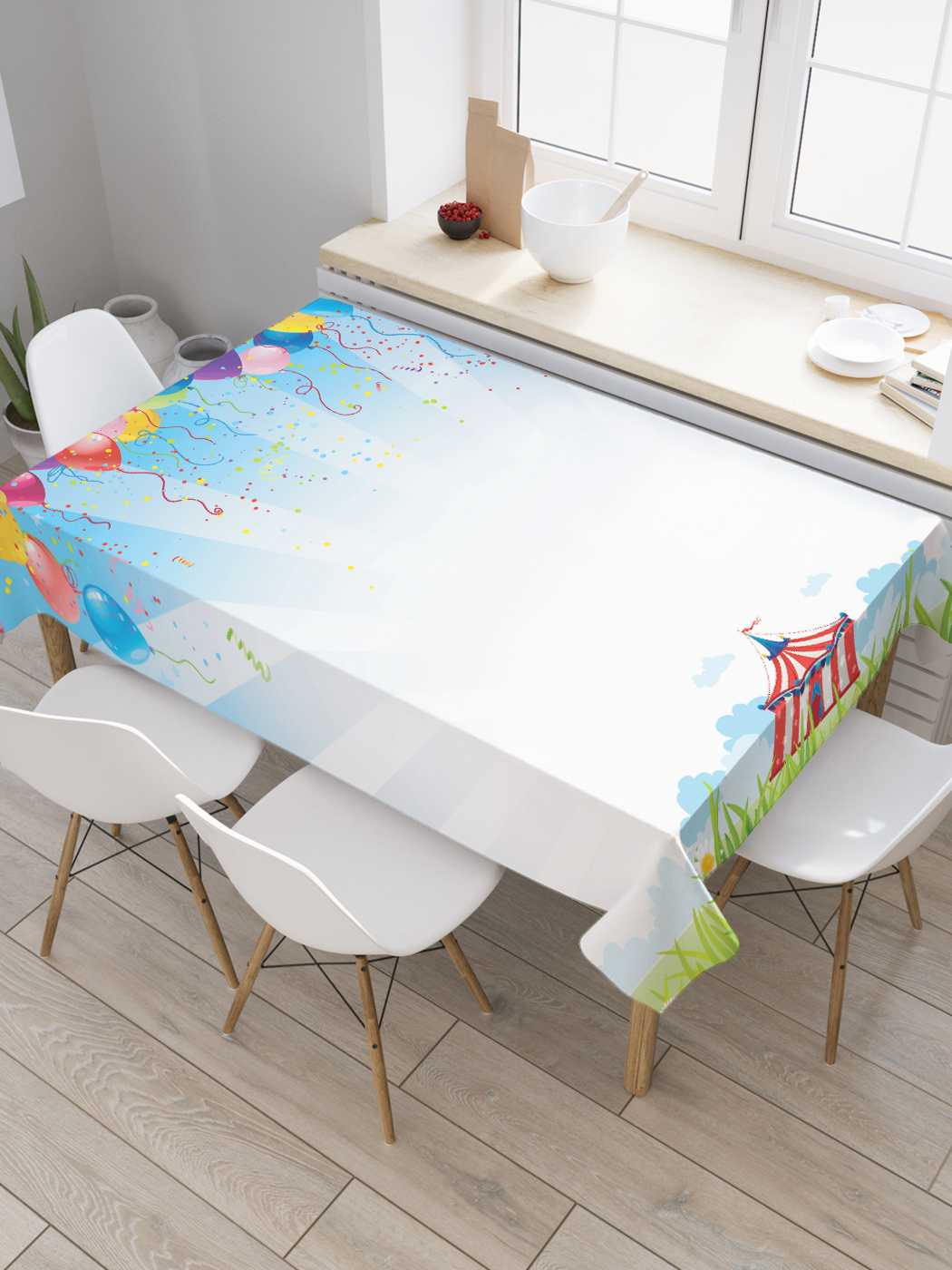 

Скатерть прямоугольная JoyArty "Разноцветные шары и цирк" из сатена, 120x145 см, Желтый, Разноцветные шары и цирк