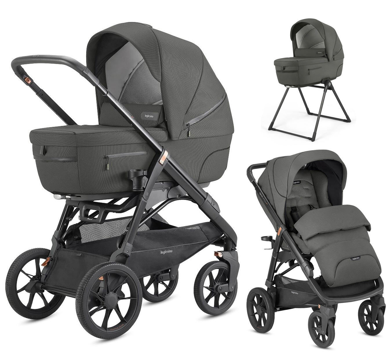 фото Коляска 2 в 1 aptica system duo на шасси aptica xt цвет charcoal grey inglesina