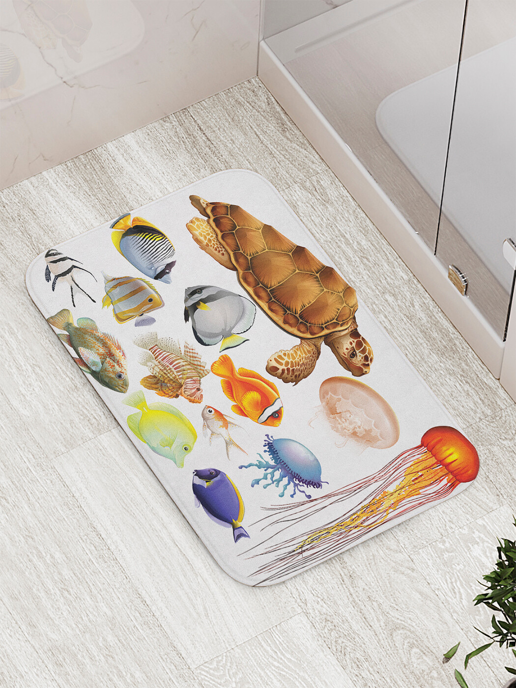 

Коврик JoyArty "Виды подводных жителей" для ванной, сауны, бассейна, 77х52 см, Виды подводных жителей