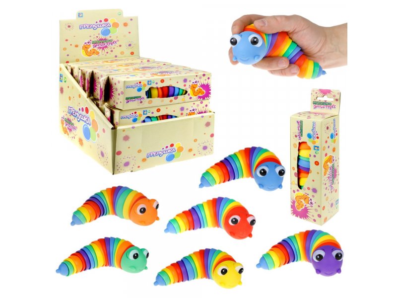 

Игрушка-антистресс 1toy Гремушка Гусеница в ассортименте (цвет по наличию), Разноцветный