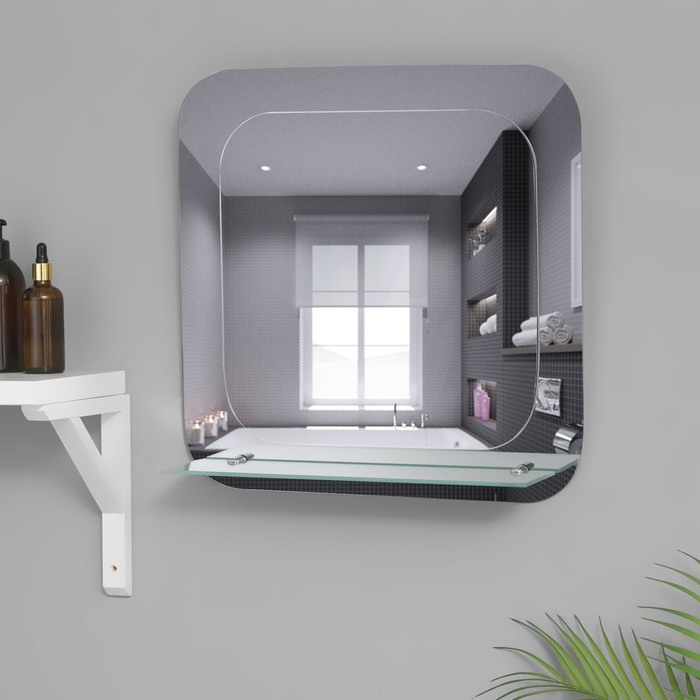 

Зеркало квадратное, настенное, 9411641, 45х45 см, рисунок, подложка, полочка, декор болт, Белый