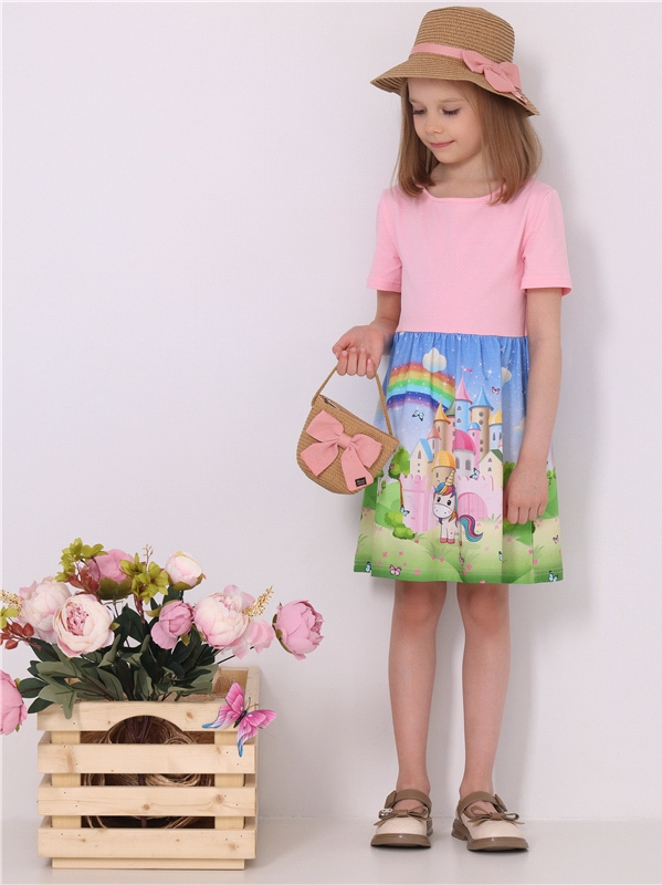 Платье детское Апрель п251804н100Р11, розовый239+единороги и принцесса, 122